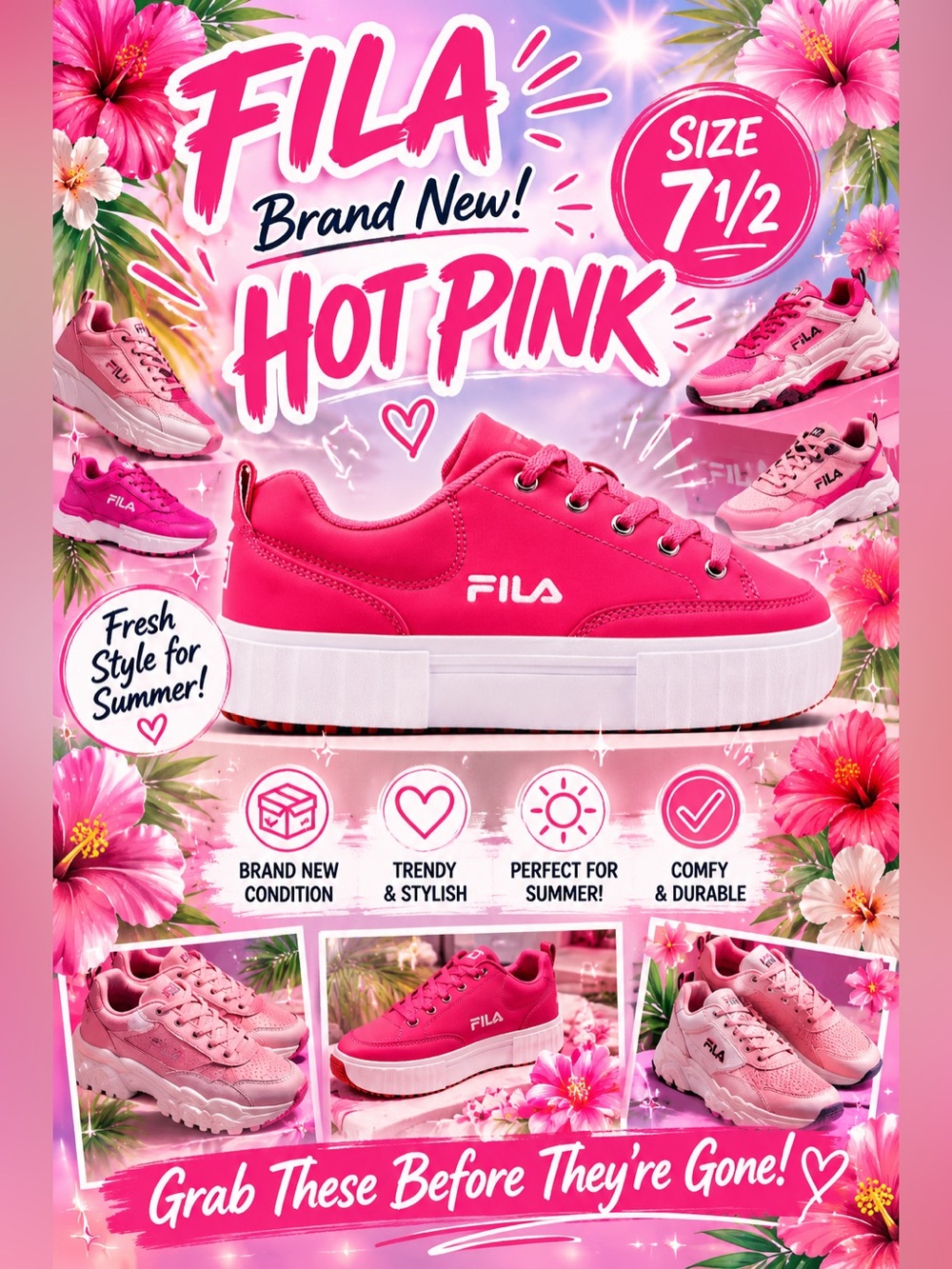 New FILA Sandblast Low Hot Pink Women’s Sneakers. Size 7.5